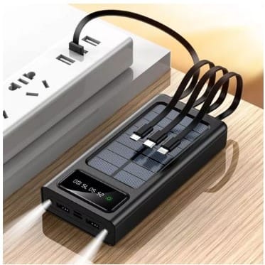 Flash Charging Waterproof Solar Power Bank With Cables - 20000mAh