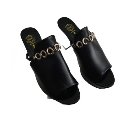 Xang Ladies Leather Sole Porxang Slippers - Ring Logo - Black