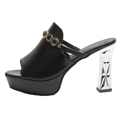 Xang Ladies Leather Sole Porxang Slippers - Ring Logo - Black