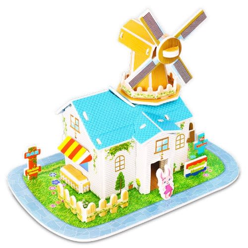 Random Style 3d Puzzle Jigsaw Baby Early Learning Diy Toy Cartoon Castle House Pattern