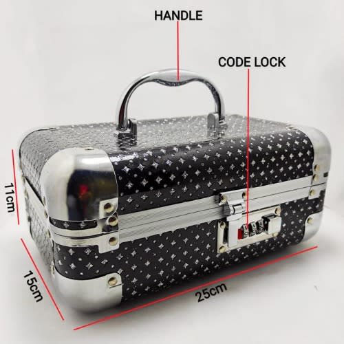 One Step Diamond Crystalline Jewelry Cosmetics Storage Box With Security Lock - Black