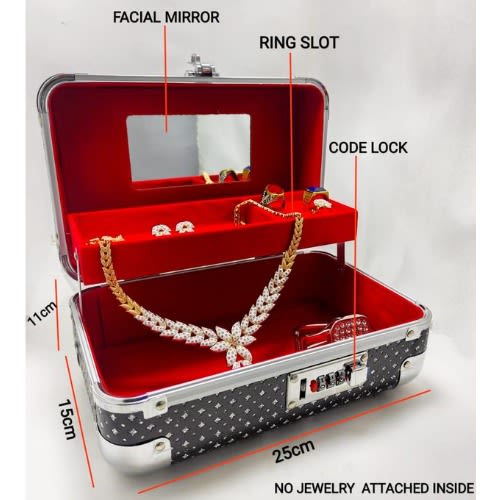 One Step Diamond Crystalline Jewelry Cosmetics Storage Box With Security Lock - Black