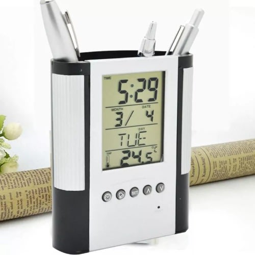 Perpetual Calendar Pen Holder With Lcd Display Digital Clock