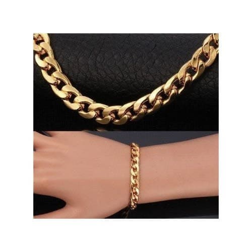 Fashion Front Men Gold Color Chain And Bracelet