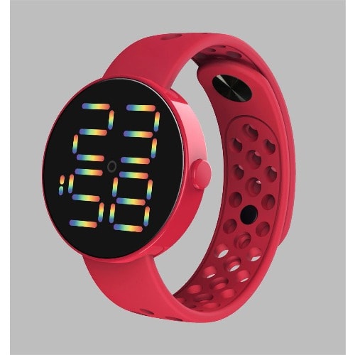 Round Face Hollow Strap Unisex Led Watch- Red