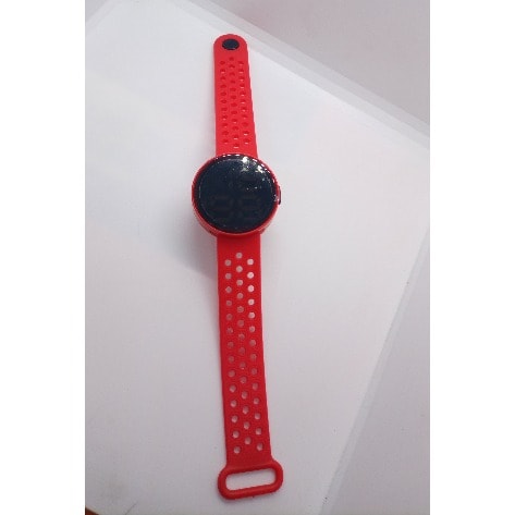 Round Face Hollow Strap Unisex Led Watch- Red