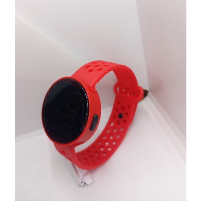 Round Face Hollow Strap Unisex Led Watch- Red