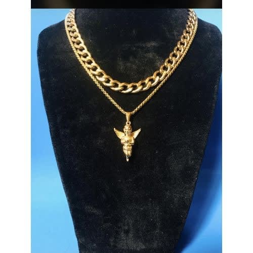 Cuban Link Chain With Praying Angel Pendant - Gold