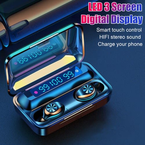 F9 Tws Wireless Bluetooth Earphones With Power bank - Black