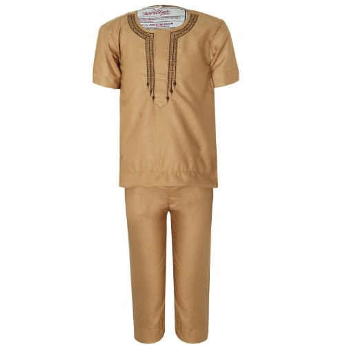 Boys Senator Traditional Wear Carton Brown With Chocolate Brown Embroidery