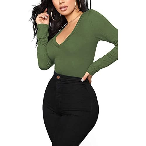 Long Sleeve V Neck Top - Green