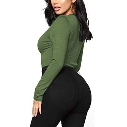 Long Sleeve V Neck Top - Green