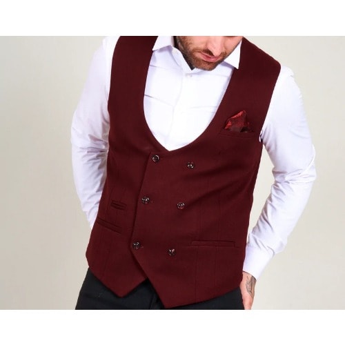 Men's Double Breasted Waistcoat  - Wine