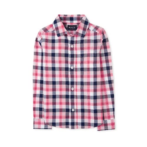 Boys Box Long Sleeve Striped Box Shirt- Blue & Pink