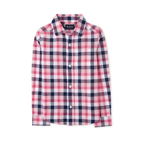 Boys Box Long Sleeve Striped Box Shirt- Blue & Pink