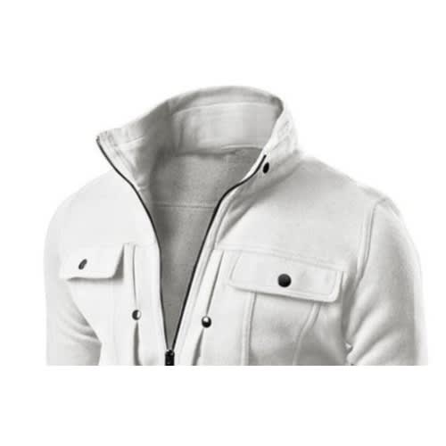 Zipper Cardigan Jacket- Warm Fleece - White