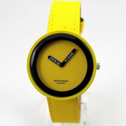 Simple Young Girl Leather Strap Watch  - Yellow