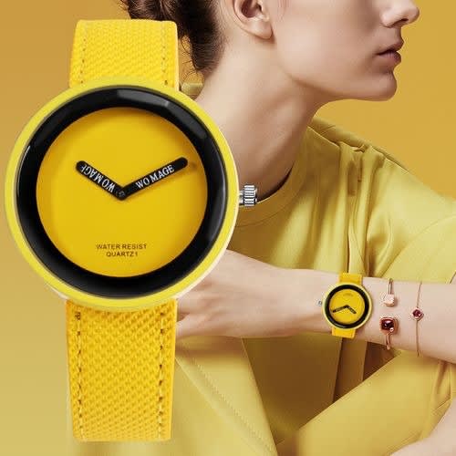 Simple Young Girl Leather Strap Watch  - Yellow