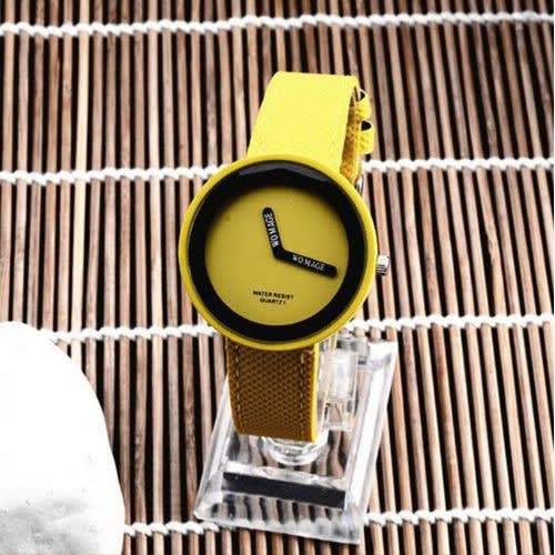 Simple Young Girl Leather Strap Watch  - Yellow