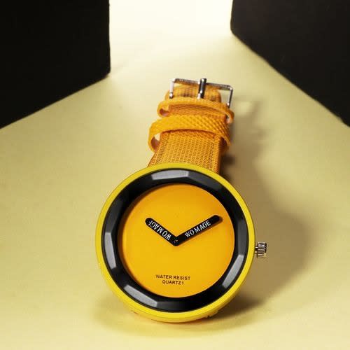 Simple Young Girl Leather Strap Watch  - Yellow