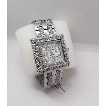 Cube Square Rhinestone Ladies Wrist Watch - Silver