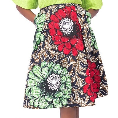 Crystal Embellished Rosy Ankara A-line Skirt With Inserted Pockets. Lsk/f28.