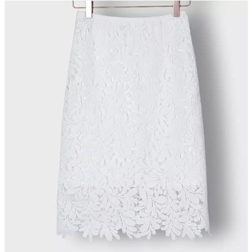 High Waist Hollow Out Lace Pencil Skirt - White