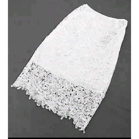 High Waist Hollow Out Lace Pencil Skirt - White