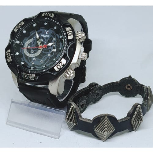 Men Leather Wristwatch + Free Bracelet