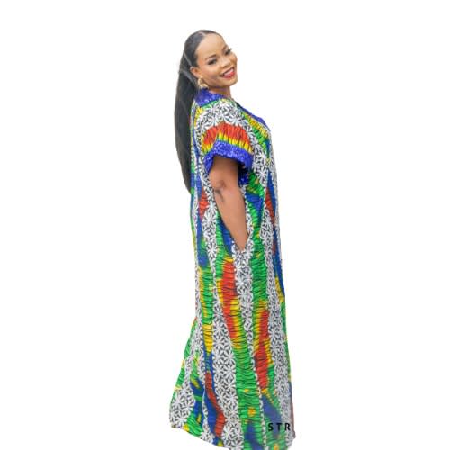 Stylish Ankara Kaftan With Blue Sequence