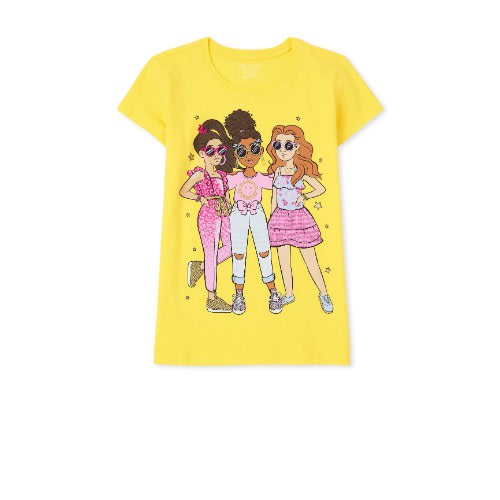 Girls Squad Glitters Graphic Top- Yellow
