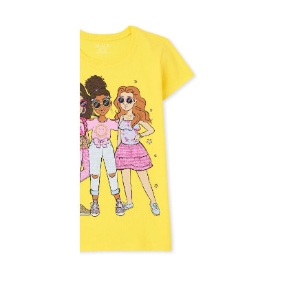 Girls Squad Glitters Graphic Top- Yellow
