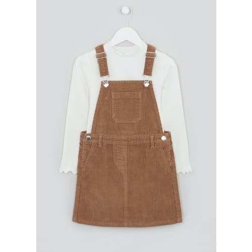 Girls Brown Cord Pinafore And Top Set
