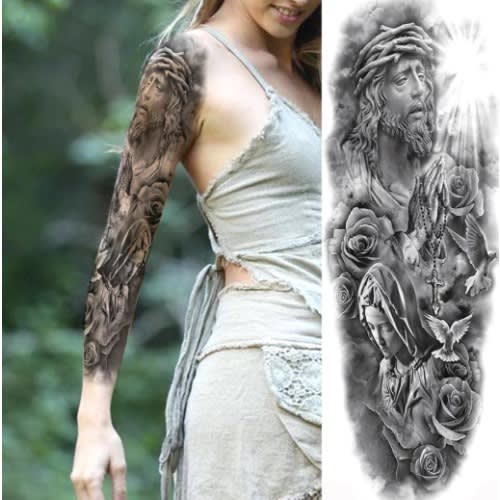 Savior Pray Full Leg Arm Temporary Tattoo Body Art Sticker