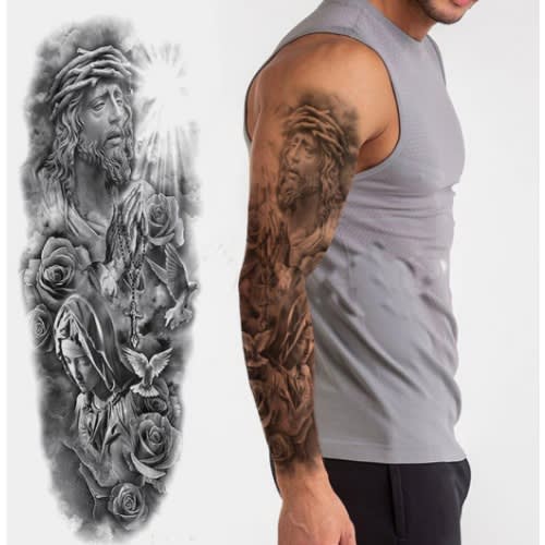 Savior Pray Full Leg Arm Temporary Tattoo Body Art Sticker