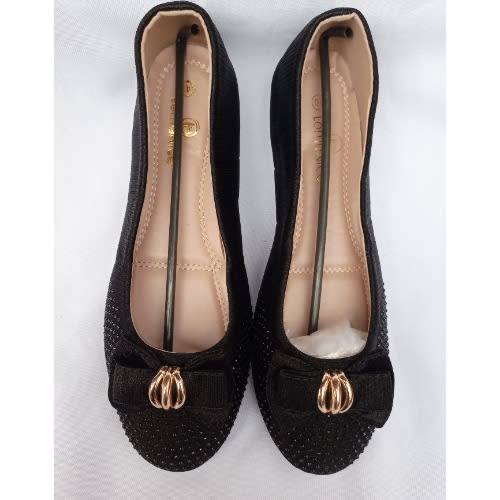 Round Toe Studded Edge Ladies Flat Shoe - Black