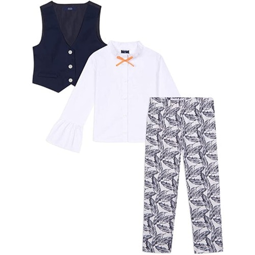 3 Pieces Girl's  Shirt & Pattern Pants Set.