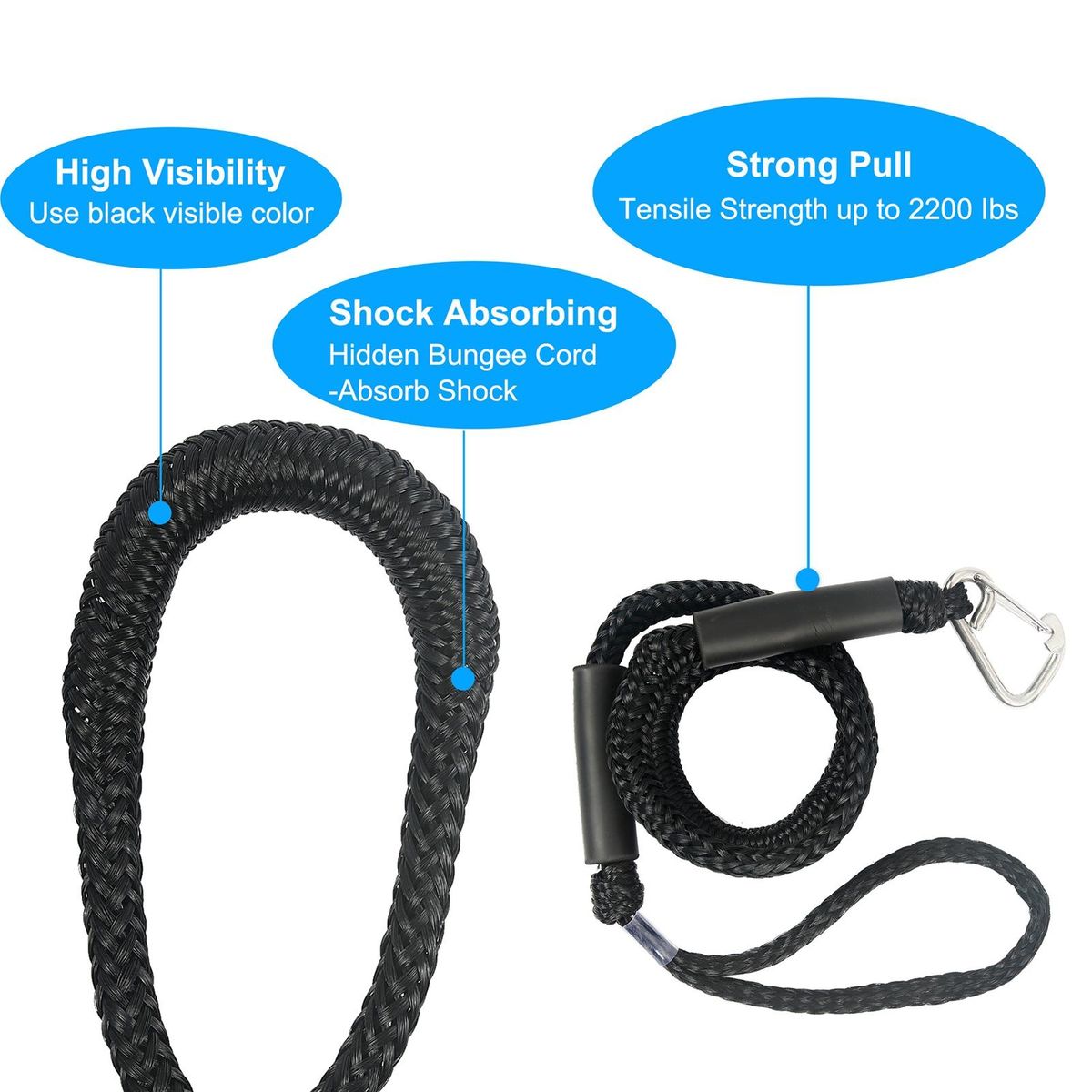 Docking Rope Boat Bungee Dock Line Black