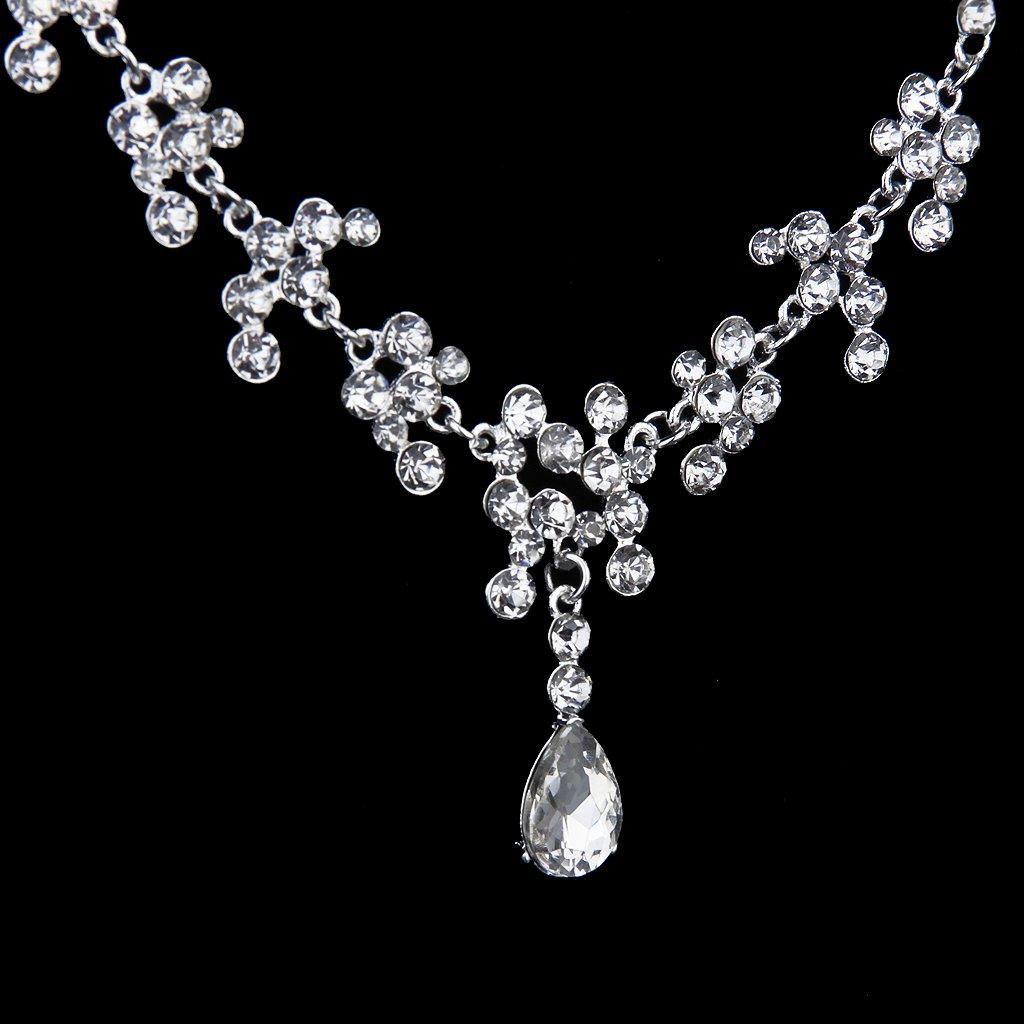 Wedding Bridal Rhine Neck Dangle Earrings Set Clip