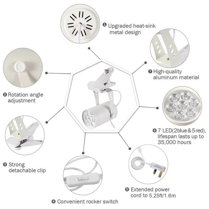 7W LED Plant Grow Light 360 Degree Adjustable Indoor Lights With Clip