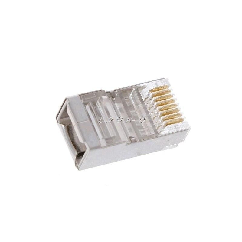 100Pcs 8-Pin Crimping Tool RJ45 8P8C Shielded Stranded Crimp Cat6 Cable Modular Plug Connector Socket Network Kit