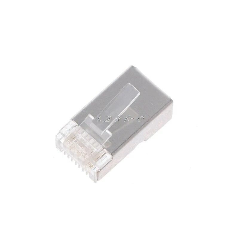 100Pcs 8-Pin Crimping Tool RJ45 8P8C Shielded Stranded Crimp Cat6 Cable Modular Plug Connector Socket Network Kit