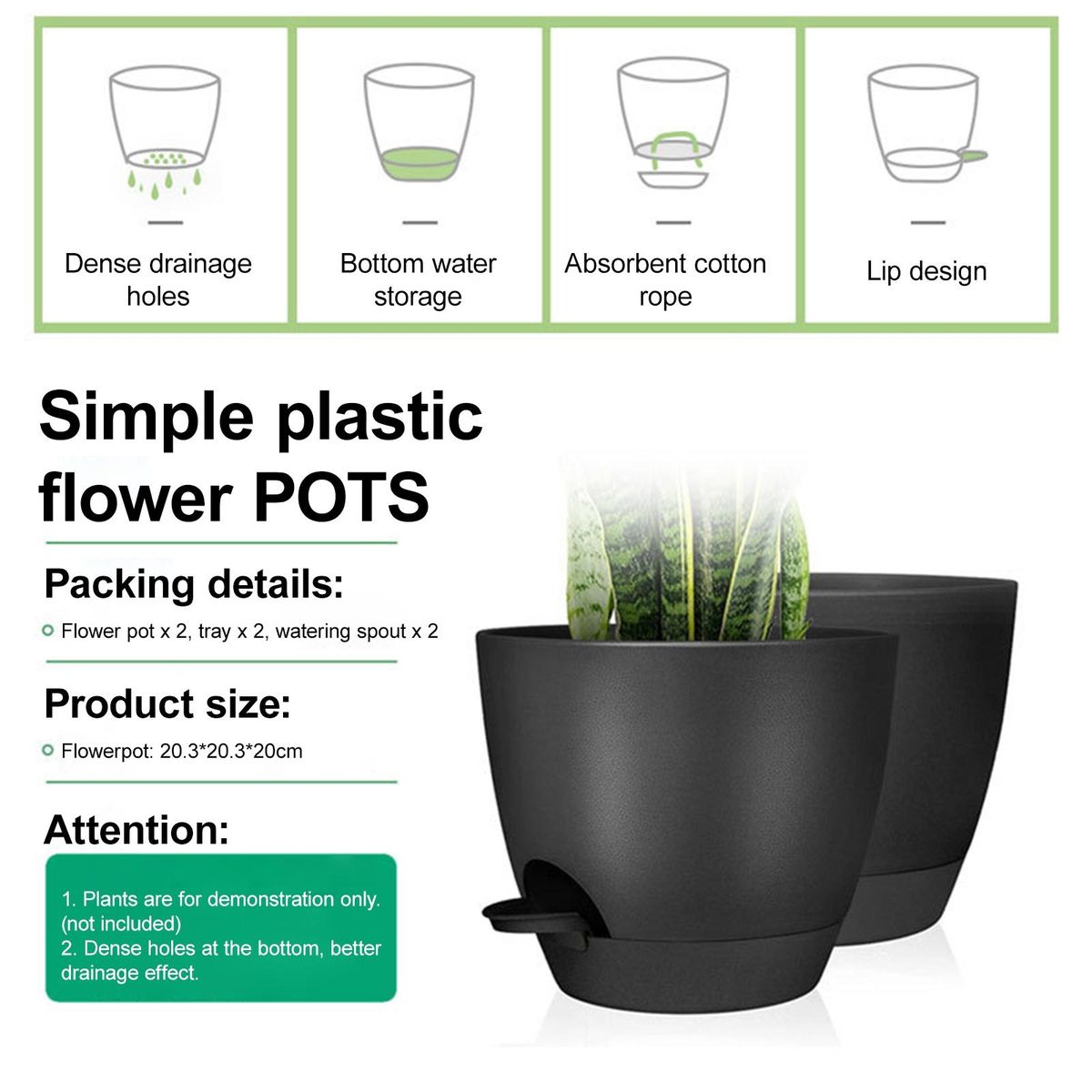 Excellent Drainage Holes Flower Pot Large Self Watering Pots Black