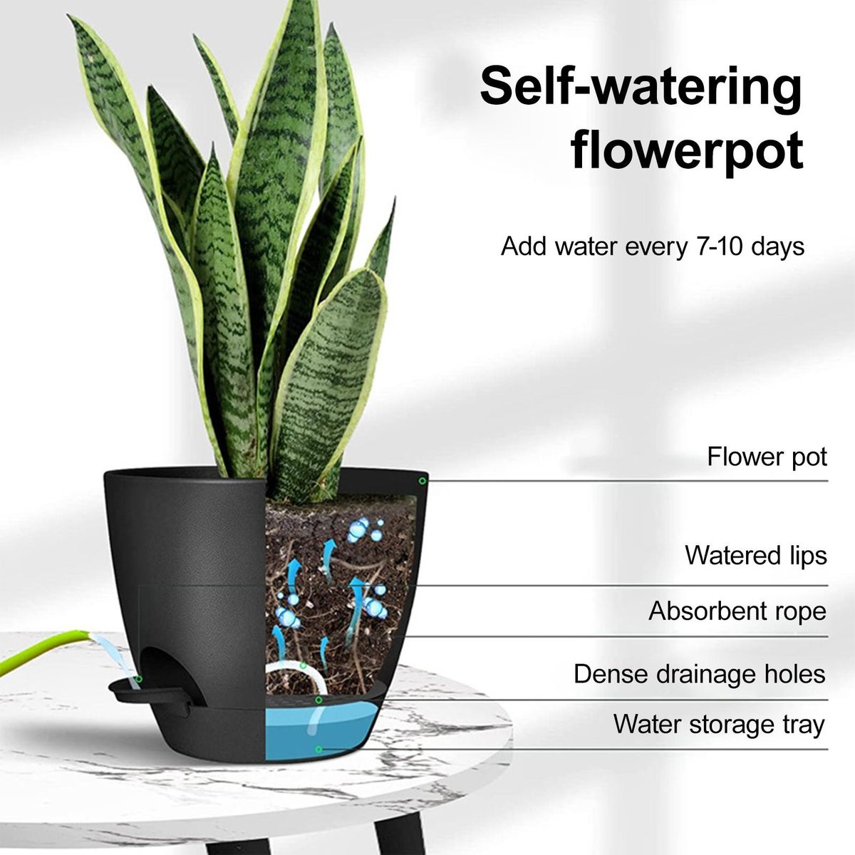 Excellent Drainage Holes Flower Pot Large Self Watering Pots Black