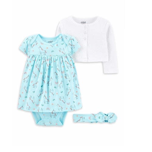Child Of Mine Baby Girl Long Sleeve Jacket, Dress & Headband Set. Unicorn