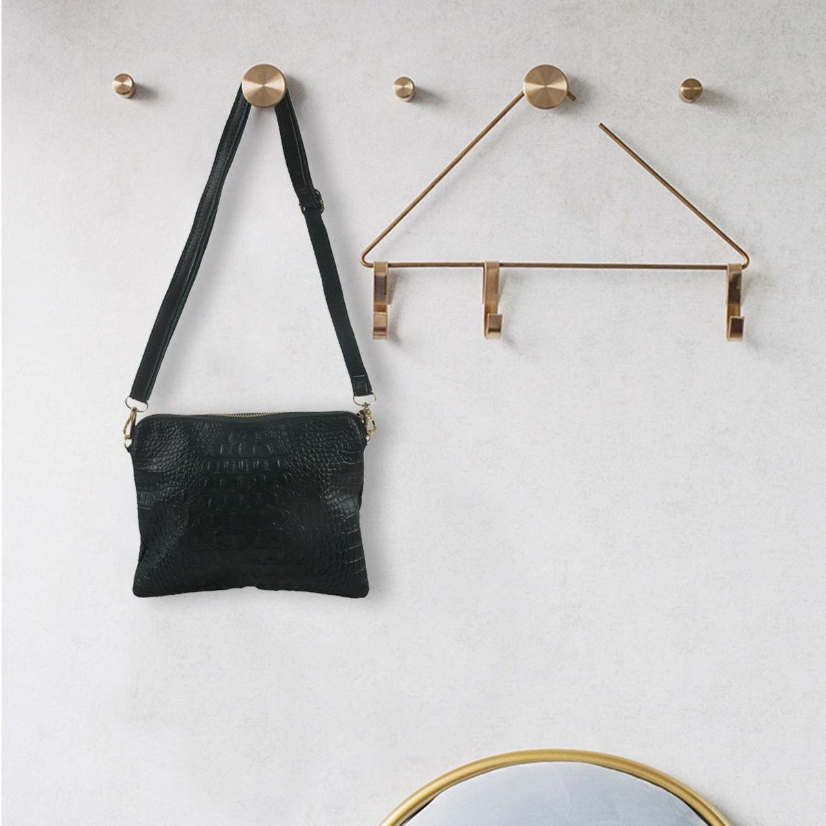women messenger genuine leather bags handbagsBlackish Green