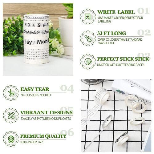 6 Rolls Washi Tape Set Calendar Day Week Month