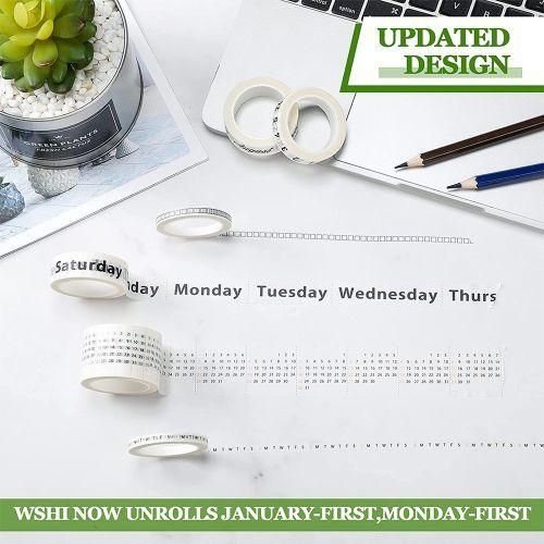 6 Rolls Washi Tape Set Calendar Day Week Month