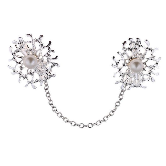 2x Women Shawl Cardigan Sweater Chain Clip Silver Shirt Collar Clasp