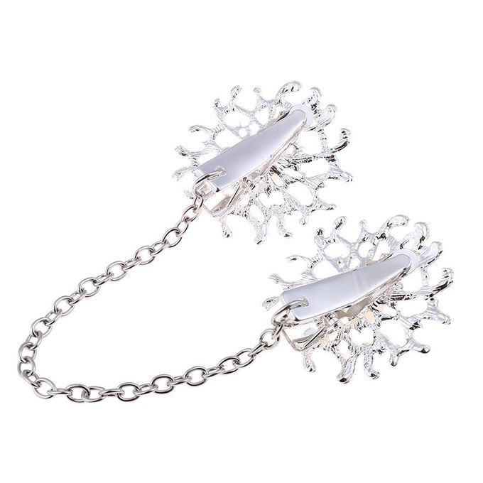 2x Women Shawl Cardigan Sweater Chain Clip Silver Shirt Collar Clasp